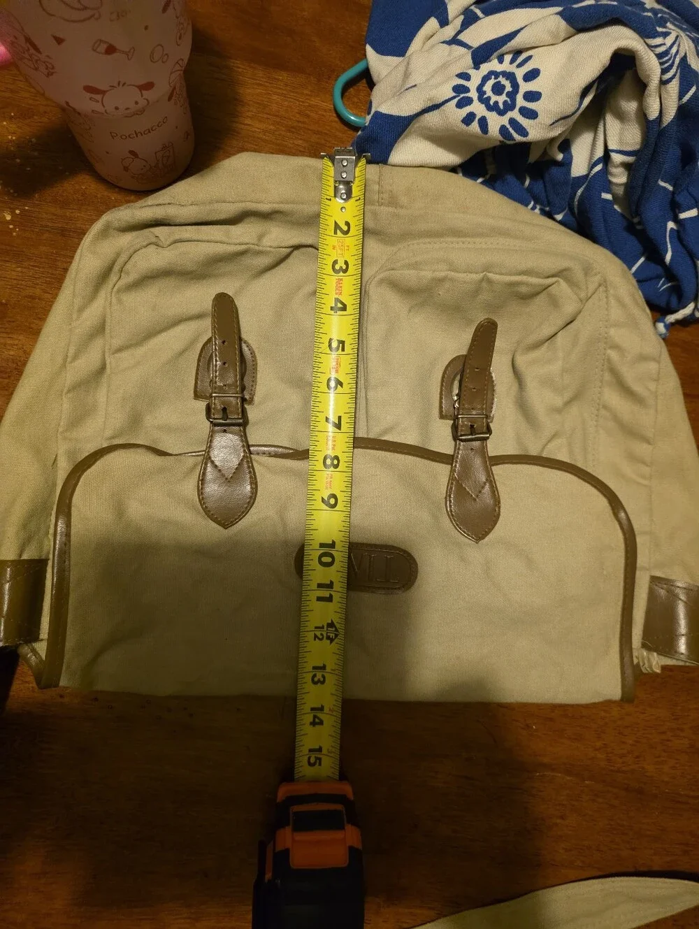 Times Magazine Canvas Messenger Bag with Brown Trim, Leather And Canvas